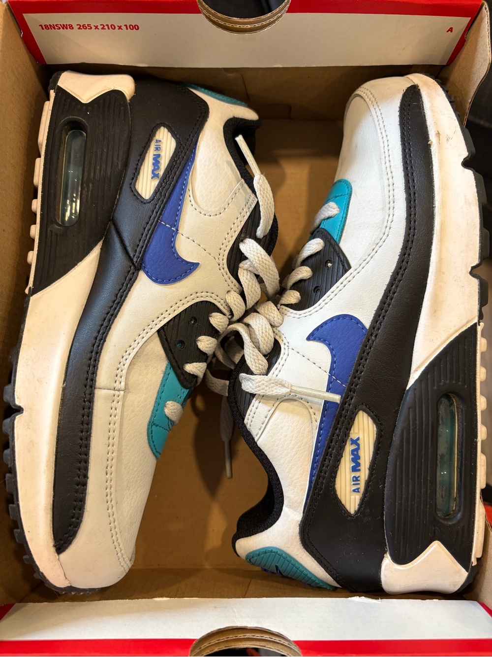 New Nike Air Max 90 Youth Big Kids Shoes Size 5Y Black/Hyper Blue CD6864 003